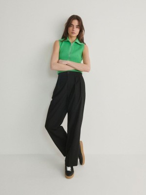 Reserved Asymmetric Waistband Broek Dames Zwart | NXJCU-7586