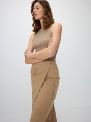 Reserved Asymmetrical Front Detail Rokken Dames Beige | OSFXB-1985