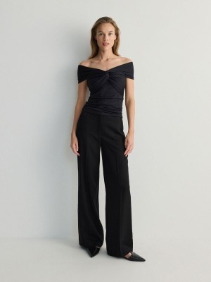 Reserved Brede Leg Lyocell Broek Dames Zwart | RIJGQ-1285