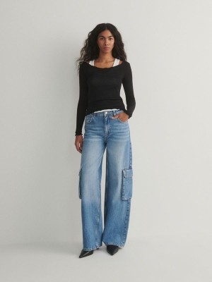 Reserved Brede Legcargo Pockets Jeans Dames Blauw | KTUCS-0274