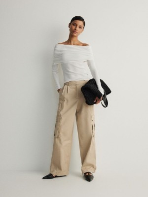 Reserved Cargo Pockets Broek Dames Beige | DEWYB-7490