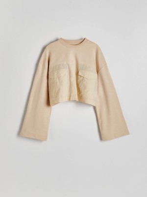 Reserved Combined Fabrics Cropped Sweatshirts Dames Beige | ZHWMI-9853