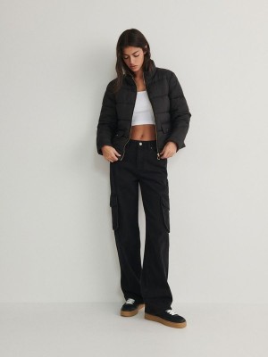 Reserved Cropped Gewatteerd Jassen Dames Zwart | JNTXH-2139