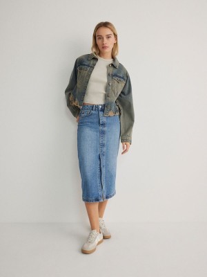 Reserved Denim Midi Rokken Dames Blauw | SLOXA-9017