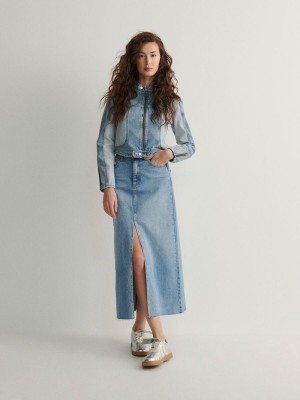 Reserved Denim Midi Rokken Dames Blauw | CFIHP-6841