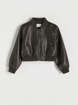 Reserved Faux Leren Bomber Jassen Meisjes Donkerbruin | TWHOE-1568