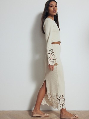 Reserved Jersey Midi Rokken Dames Beige | GVKAF-6453