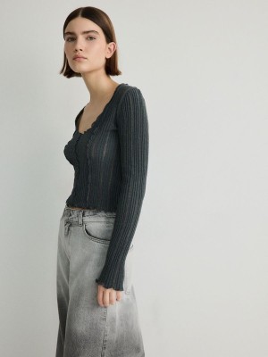 Reserved Jumper In Textured Knit Truien Dames Donkergrijs | LEWNO-8467