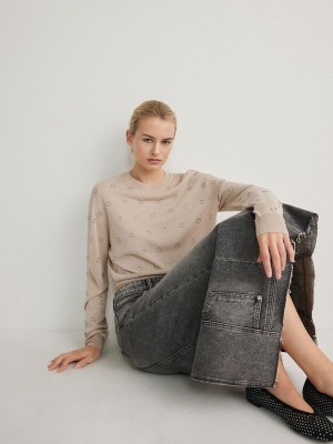 Reserved Jumpermetal Detailing Truien Dames Beige | VZGEI-3189