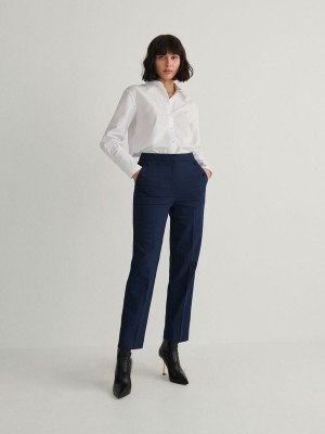 Reserved Katoenen Richpressed Crease Broek Dames Donkerblauw | YKZSJ-8530