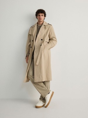 Reserved Klassieke Design Trench Jassen Heren Beige | VZUGH-9860