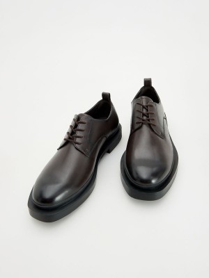 Reserved Leren Derby Schoenen Heren Donkerbruin | PISEA-3869