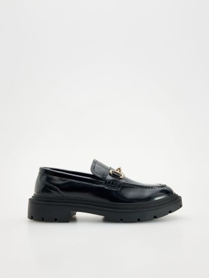 Reserved Leren Loafers Dames Zwart | OSCFA-9385