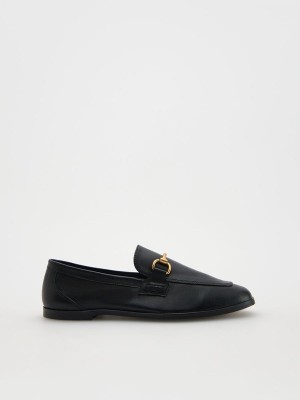 Reserved Leren Loafers Dames Zwart | QWDHM-9672