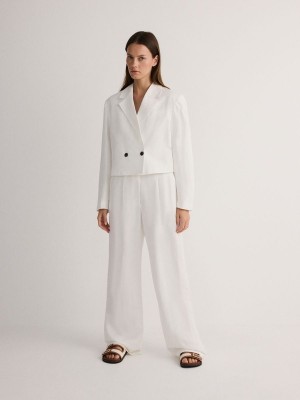 Reserved Linen And Viscose Blend Broek Dames Wit | WIXNS-1230