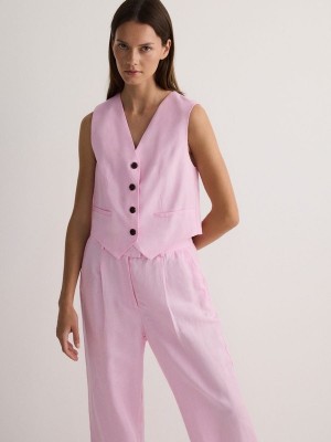 Reserved Linen Blend Vest Dames Roze | BMZUL-9586