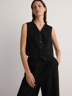 Reserved Linen Blend Vest Dames Zwart | KSWPM-4690