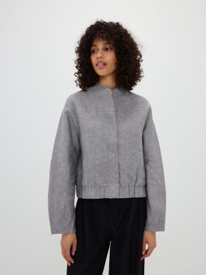 Reserved Linen Bomber Jassen Dames Lichtgrijs | GUYID-0169