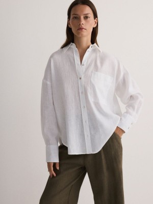 Reserved Linen Overhemd Dames Wit | LDTPO-5160