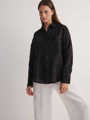 Reserved Linen Overhemd Dames Zwart | PKNWH-0926