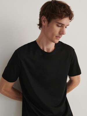 Reserved Lyocell Blend Plain T-shirts Heren Zwart | OHZNB-0385