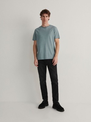 Reserved Lyocell Blend Plain T-shirts Heren Turquoise | HKPMJ-1570