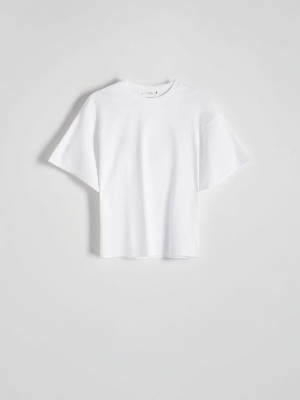 Reserved Mercerised Katoenen Oversized T-shirts Dames Wit | QKIBD-9651