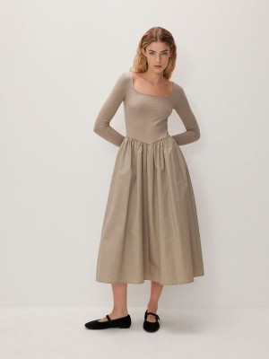 Reserved Midi Jurk Dames Beige | XQCDW-1860