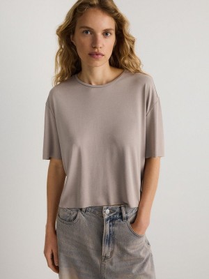 Reserved Modal Blend T-shirts Dames Koffie | GBDIC-8461