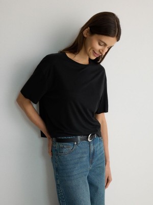 Reserved Modal Blend T-shirts Dames Zwart | XIHUN-0615