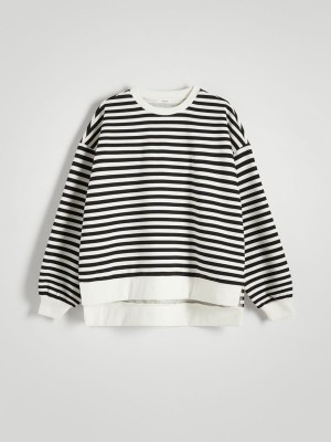 Reserved Oversized Stripe Sweatshirts Dames Zwart | WGSET-2417