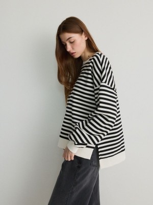 Reserved Oversized Stripe Sweatshirts Dames Zwart | IMOLA-3869