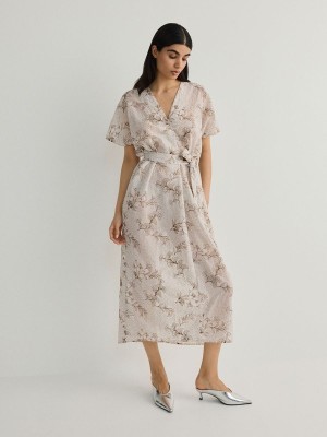 Reserved Patterned Maxi Jurk Dames Beige | ZHQKM-9346