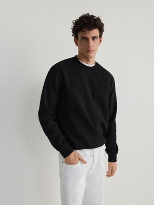 Reserved Plain Katoenen Rich Sweatshirts Heren Zwart | CMXYL-4523