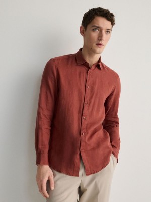 Reserved Regular Fit Linen Overhemd Heren Rood | YWJOH-1095