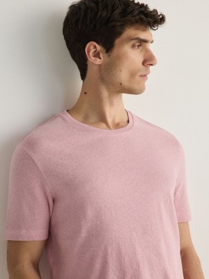 Reserved Regular Fit T-linen Blend T-shirts Heren Roze | HEBPW-4098