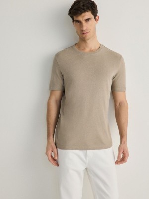 Reserved Regular Fit T-linen Blend T-shirts Heren Olijfgroen | NULEB-4307