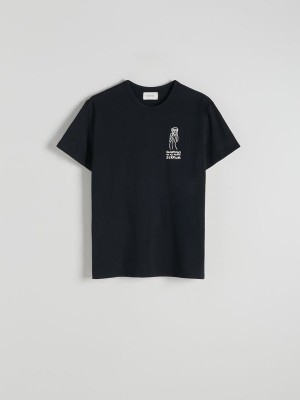 Reserved Regular Fit T-print T-shirts Heren Zwart | WGHYU-5312