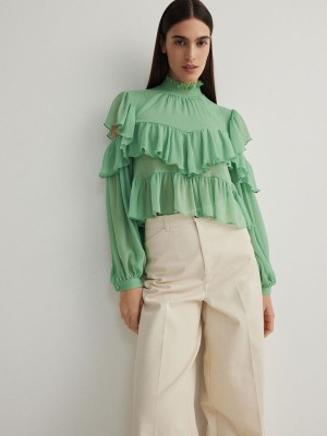 Reserved Ruffle Overhemd Dames Groen | GKZYC-4180