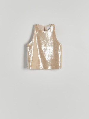 Reserved Sequin Jersey Top T-shirts Dames Beige | ZBYDH-8652