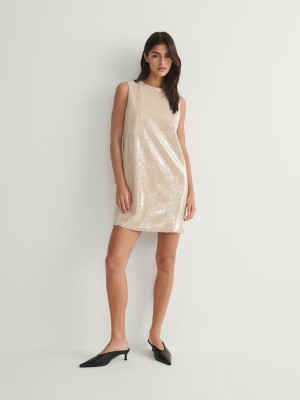 Reserved Sequin Mini Jurk Dames Beige | HIAYG-0428