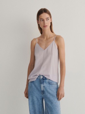 Reserved Silk Top Overhemd Dames Lavendel | LEYMV-4213