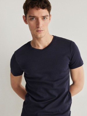 Reserved Slim Fit V-neck T-shirts Heren Donkerblauw | VZSWA-3291