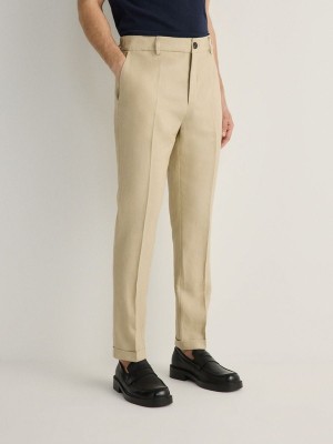 Reserved Slim Linen Pakken Heren Beige | OHDWQ-5789