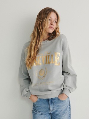 Reserved Sweatmetallic Print Sweatshirts Dames Lichtgrijs | MBXVL-4695