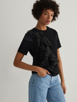 Reserved T-decorative Ruffle Detail Overhemd Dames Zwart | AYTEJ-9027