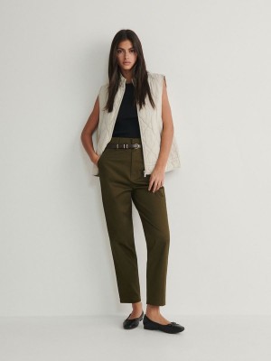 Reserved Tie Taille Broek Dames Groen | GTZUR-3059