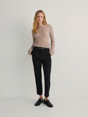 Reserved Tie Taille Broek Dames Zwart | RICXZ-5648