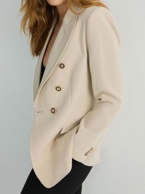 Reserved Viscose Blend Double-breasted Blazer Dames Beige | WFZNY-7901