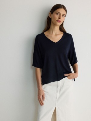 Reserved Viscose Rich Top Overhemd Dames Donkerblauw | JSWKR-5960